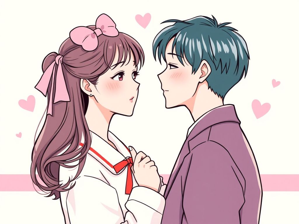 Korean school romance comic cover in pastel colors